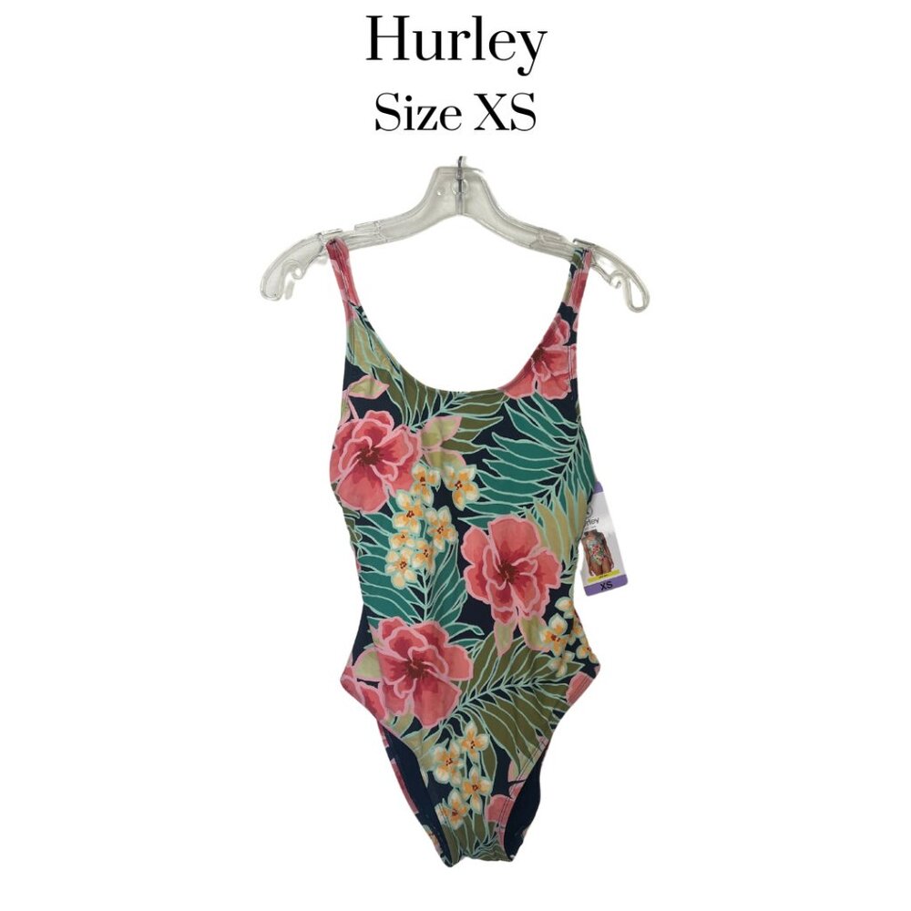 NWT Hurley womens one piece bathingsuit padded bra fully lined tropical print XS